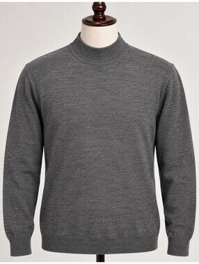 Massimo Dutti Men's Merino Wool Mock Neck Sweater Gray L